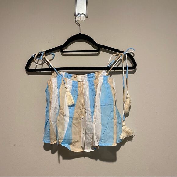 COOLCHANGE Ella Striped Cotton Tassel Oversized Crop Top - Picture 4 of 5